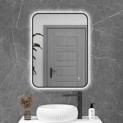 Royal Bathrooms Luton 600 x 800mm Black Backlit Framed LED Illuminated Rectangular Bathroom Mirror with Touch Sensor & Anti-Fog