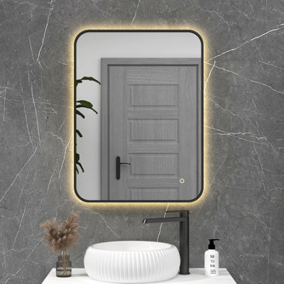 Royal Bathrooms Luton 600 x 800mm Black Backlit Framed LED Illuminated Rectangular Bathroom Mirror with Touch Sensor & Anti-Fog