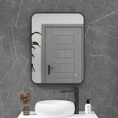 Royal Bathrooms Luton 600 x 800mm Black Backlit Framed LED Illuminated Rectangular Bathroom Mirror with Touch Sensor & Anti-Fog