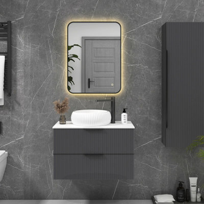 Royal Bathrooms Luton 600 x 800mm Black Backlit Framed LED Illuminated Rectangular Bathroom Mirror with Touch Sensor & Anti-Fog