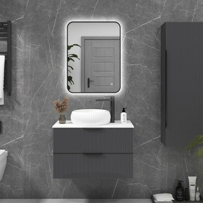 Royal Bathrooms Luton 600 x 800mm Black Backlit Framed LED Illuminated Rectangular Bathroom Mirror with Touch Sensor & Anti-Fog
