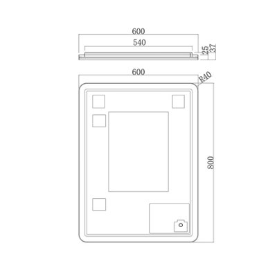 Royal Bathrooms Luton 600 x 800mm Black Backlit Framed LED Illuminated Rectangular Bathroom Mirror with Touch Sensor & Anti-Fog