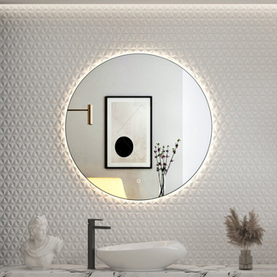 Royal Bathrooms Luton 800 x 800mm Matt Black Round Backlit LED ...
