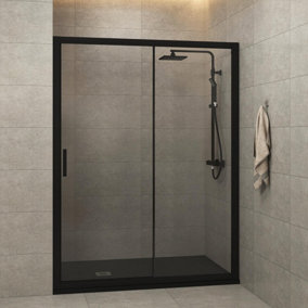 Royal Bathrooms Milan 1000mm Matt Black Sliding Shower Enclosure Door 6mm Safety Tempered Glass Screen Reversible