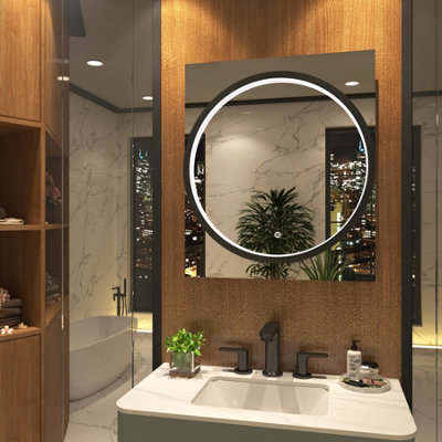 Royal Bathrooms Monaco 600 x 700mm LED Illuminated Black Frame Bathroom Mirror - Touch Sensor