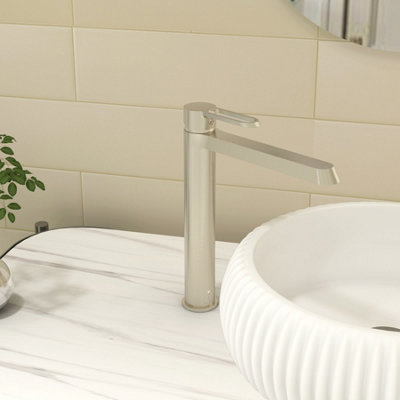 Royal Bathrooms Noble High Rise Round Brushed Nickel Mono Basin Mixer ...
