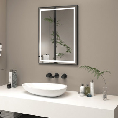 Royal Bathrooms Oslo 600 x 800mm Black Aluminum Framed LED Bathroom LED Mirror with Demister Pad & Touch Sensor