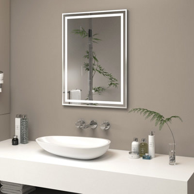 Royal Bathrooms Oslo 600 x 800mm Chrome Aluminum Framed LED Bathroom LED Mirror with Demister Pad & Touch Sensor