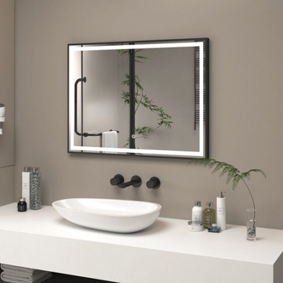 Royal Bathrooms Oslo 800 x 600mm Black LED Illuminated Framed Mirror with Demister Pad & Touch Sensor