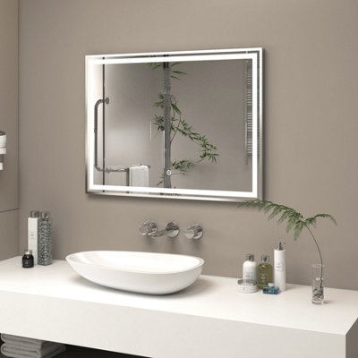 Royal Bathrooms Oslo 800 x 600mm Chrome LED Illuminated Framed Mirror with Demister Pad & Touch Sensor