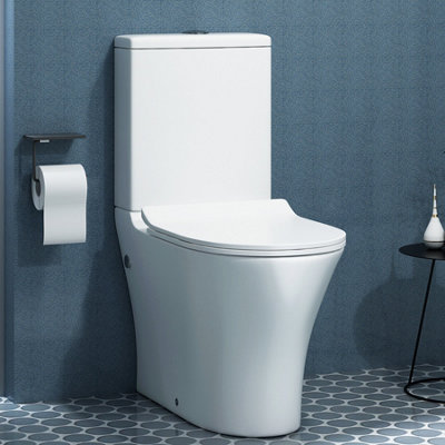 Royal Bathrooms Peak Rimless Close Coupled Toilet Gloss White Round Pan with Slim Soft Close Seat & Dual Flush Cistern