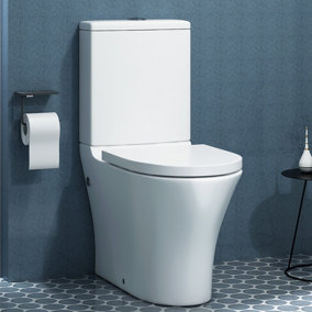 Royal Bathrooms Peak Rimless Close Coupled Toilet Gloss White Round Pan with Soft Close Seat & Dual Flush Cistern
