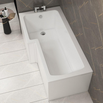 Royal Bathrooms Qubix 1500 x 850mm Acrylic Left Hand L-Shaped Shower Gloss White Bathtub with Front Panel & Leg Set
