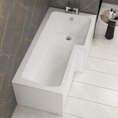 Royal Bathrooms Qubix 1500 x 850mm Acrylic Right Hand L-Shaped Shower Gloss White Bathtub with Leg Set