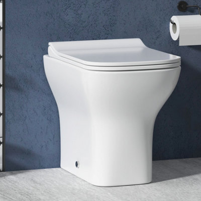Royal Bathrooms Qubix Back To Wall Rimless Toilet Gloss White Square Pan with Slim Soft Close Seat