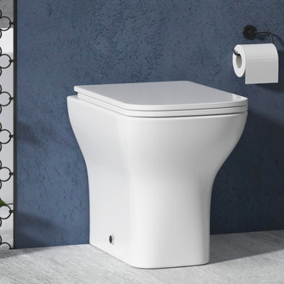 Royal Bathrooms Qubix  Rimless Back To Wall Toilet Gloss White Square Pan with Soft Close Seat