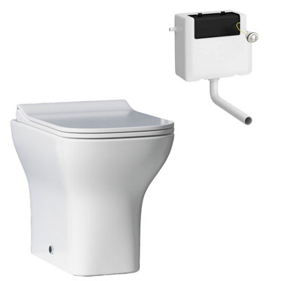 Royal Bathrooms Qubix Rimless Back To Wall Toilet with Concealed Cistern Gloss White Square Pan & Slim Soft Close Seat