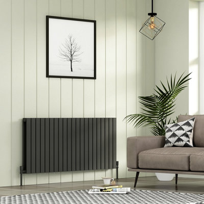 Royal Bathrooms Radiance Double Flat Panel Horizontalal Designer Radiators Anthracite - 600 x 1428mm