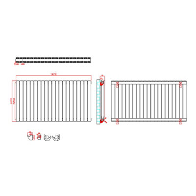 Royal Bathrooms Radiance Double Flat Panel Horizontalal Designer Radiators Anthracite - 600 x 1428mm