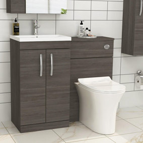 Royal Bathrooms Turin 1000mm Grey Elm 2 Doors Furniture Pack with Mid Edge Basin & Slim Breeze Back to Wall Toilet
