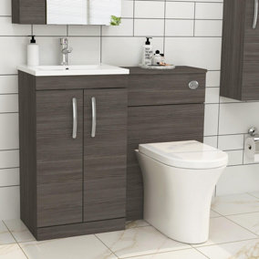 Royal Bathrooms Turin 1000mm Grey Elm 2 Doors Furniture Pack with Minimalist Basin & Breeze Back to Wall Toilet