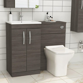 Royal Bathrooms Turin 1000mm Grey Elm 2-Doors Minimalist Basin with Qubix Back to Wall Toilet Pack