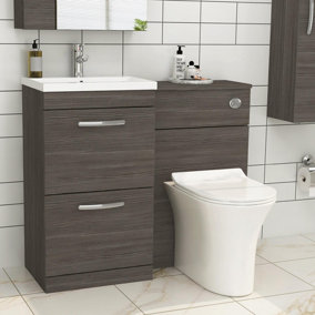 Royal Bathrooms Turin 1000mm Grey Elm 2 Drawer Furniture Pack with Mid Edge Basin & Slim Breeze Back to Wall Toilet