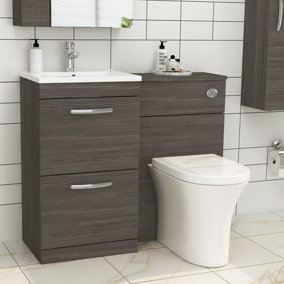 Royal Bathrooms Turin 1000mm Grey Elm 2 Drawer Furniture Pack with Minimalist Basin & Breeze Back to Wall Toilet