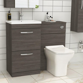 Royal Bathrooms Turin 1000mm Grey Elm 2-Drawers Mid-Edge Basin with Qubix Back to Wall Toilet Pack