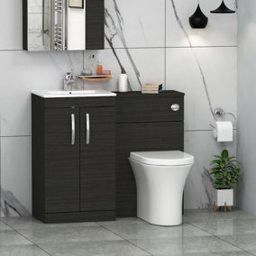 Royal Bathrooms Turin 1000mm Hale Black 2 Doors Furniture Pack with Minimalist Basin & Breeze Back to Wall Toilet