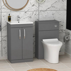Royal Bathrooms Turin 1000mm Indigo Grey Gloss 2 Doors Furniture Pack with Minimalist Basin & Slim Breeze Back to Wall Toilet
