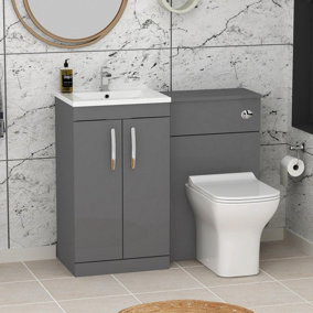 Royal Bathrooms Turin 1000mm Indigo Grey Gloss 2-Doors Minimalist Basin with Qubix Back to Wall Toilet Pack