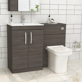 Royal Bathrooms Turin 1100mm Grey Elm 2-Doors Minimalist Basin with Crosby Back to Wall Toilet Pack