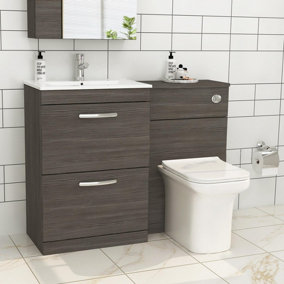 Royal Bathrooms Turin 1100mm Grey Elm 2-Drawers Minimalist Basin with Crosby Back to Wall Toilet Pack