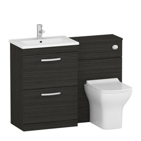 Royal Bathrooms Turin 1100mm Hale Black 2-Drawers Minimalist Basin with Qubix Back to Wall Toilet Pack