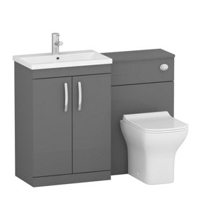 Royal Bathrooms Turin 1100mm Indigo Grey Gloss 2-Doors Mid-Edge Basin with Qubix Back to Wall Toilet Pack