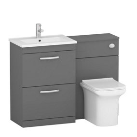 Royal Bathrooms Turin 1100mm Indigo Grey Gloss 2-Drawers Minimalist Basin with Qubix Back to Wall Toilet Pack