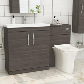 Royal Bathrooms Turin 1300mm Grey Elm 2 Doors Furniture Pack with Mid Edge Basin & Breeze Back to Wall Slim Seat Toilet