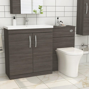Royal Bathrooms Turin 1300mm Grey Elm 2 Doors Furniture Pack with Mid Edge Basin & Breeze Back to Wall Toilet