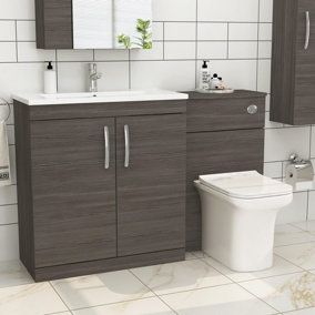 Royal Bathrooms Turin 1300mm Grey Elm 2 Doors Furniture Pack with Minimalist Basin & Crosby Back to Wall Toilet