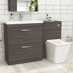 Royal Bathrooms Turin 1300mm Grey Elm 2 Drawer Furniture Pack with Mid Edge Basin & Slim Elena Back to Wall Toilet