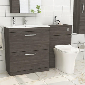 Royal Bathrooms Turin 1300mm Grey Elm 2 Drawer Furniture Pack with Minimalist Basin & Slim Breeze Back to Wall Toilet