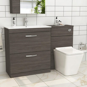 Royal Bathrooms Turin 1300mm Grey Elm 2 Drawer Furniture Pack with Minimalist Basin & Slim Elena Back to Wall Toilet