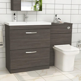 Royal Bathrooms Turin 1300mm Grey Elm 2-Drawers Mid-Edge Basin with Crosby Back to Wall Toilet Pack