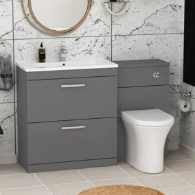 Royal Bathrooms Turin 1300mm Indigo Grey Gloss 2 Drawer Furniture Pack with Minimalist Basin & Breeze Back to Wall Toilet