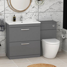 Royal Bathrooms Turin 1300mm Indigo Grey Gloss 2 Drawer Furniture Pack with Minimalist Basin & Elva Back to Wall Toilet