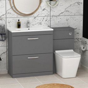 Royal Bathrooms Turin 1300mm Indigo Grey Gloss 2 Drawer Furniture Pack with Minimalist Basin & Slim Elena Back to Wall Toilet