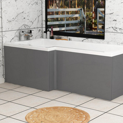 Royal Bathrooms Turin 700mm Indigo Grey Gloss MDF L-Shaped Shower Bath ...
