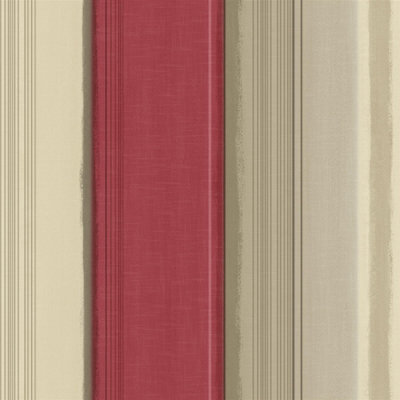 Royal House Elise Stripe Wallpaper Red Beige Silver Metallic