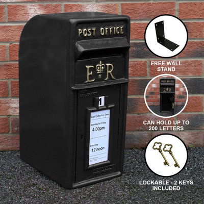 Royal Mail Post Box ER Cast Iron Wall Mounted Wedding Authentic Pillar Replica Lockable Post Office Letter Box Black